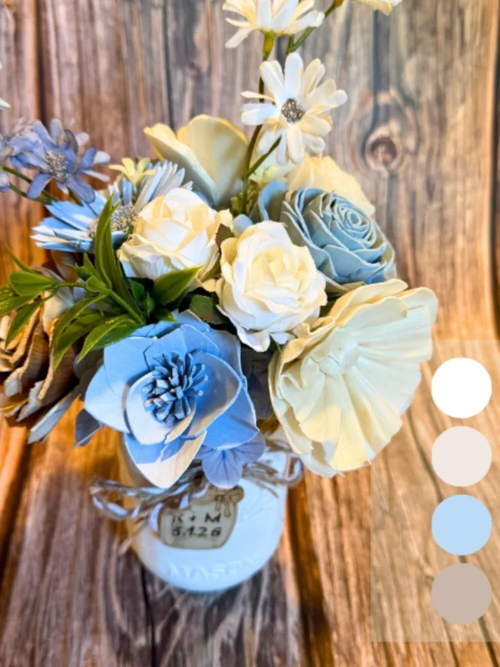 Sola Wood Dusty Blue Wedding Floral Table Centerpieces Set of 3 Mason Jar Decor